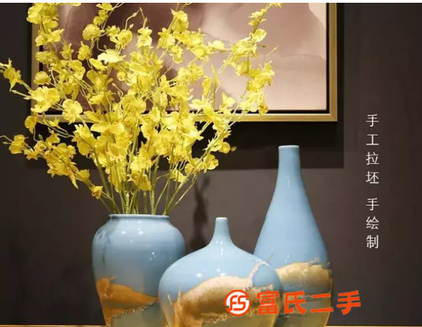 景德镇陶瓷器仿古手工三件套花瓶花插摆件